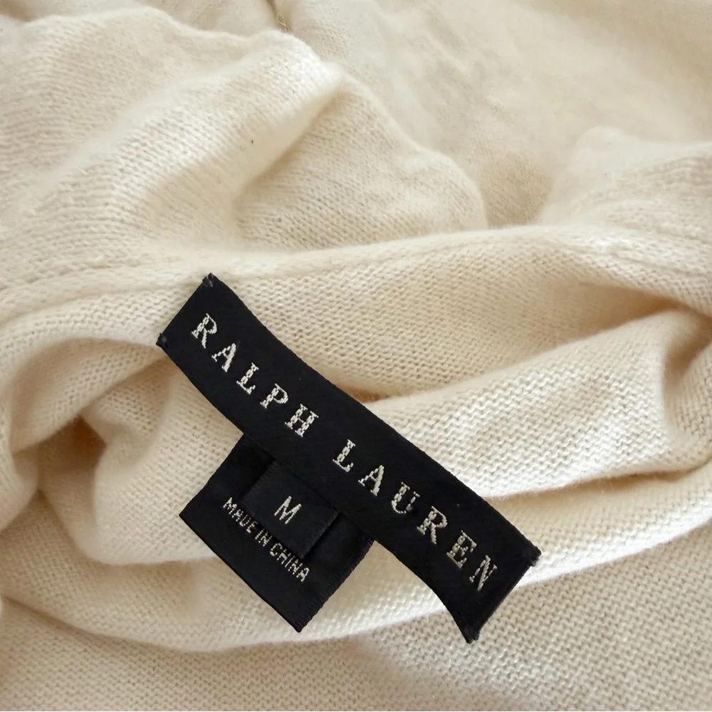 Cashmere Ralph Lauren Black Label Cream Ruffle Duster Cardigan Sweater Medium - Picture 8 of 9